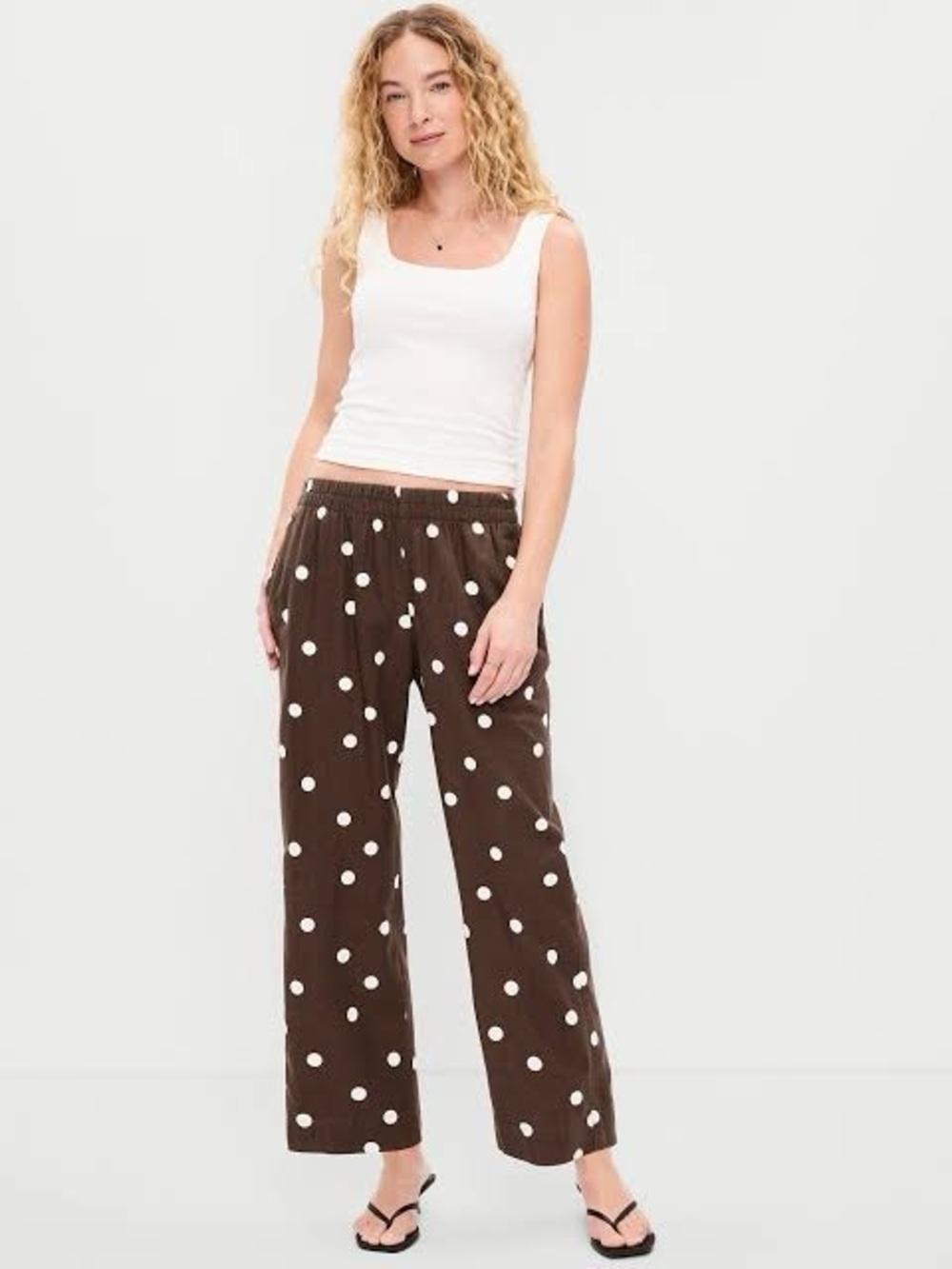 Brown Polka Dot Linen Pants - Picture 9 of 9